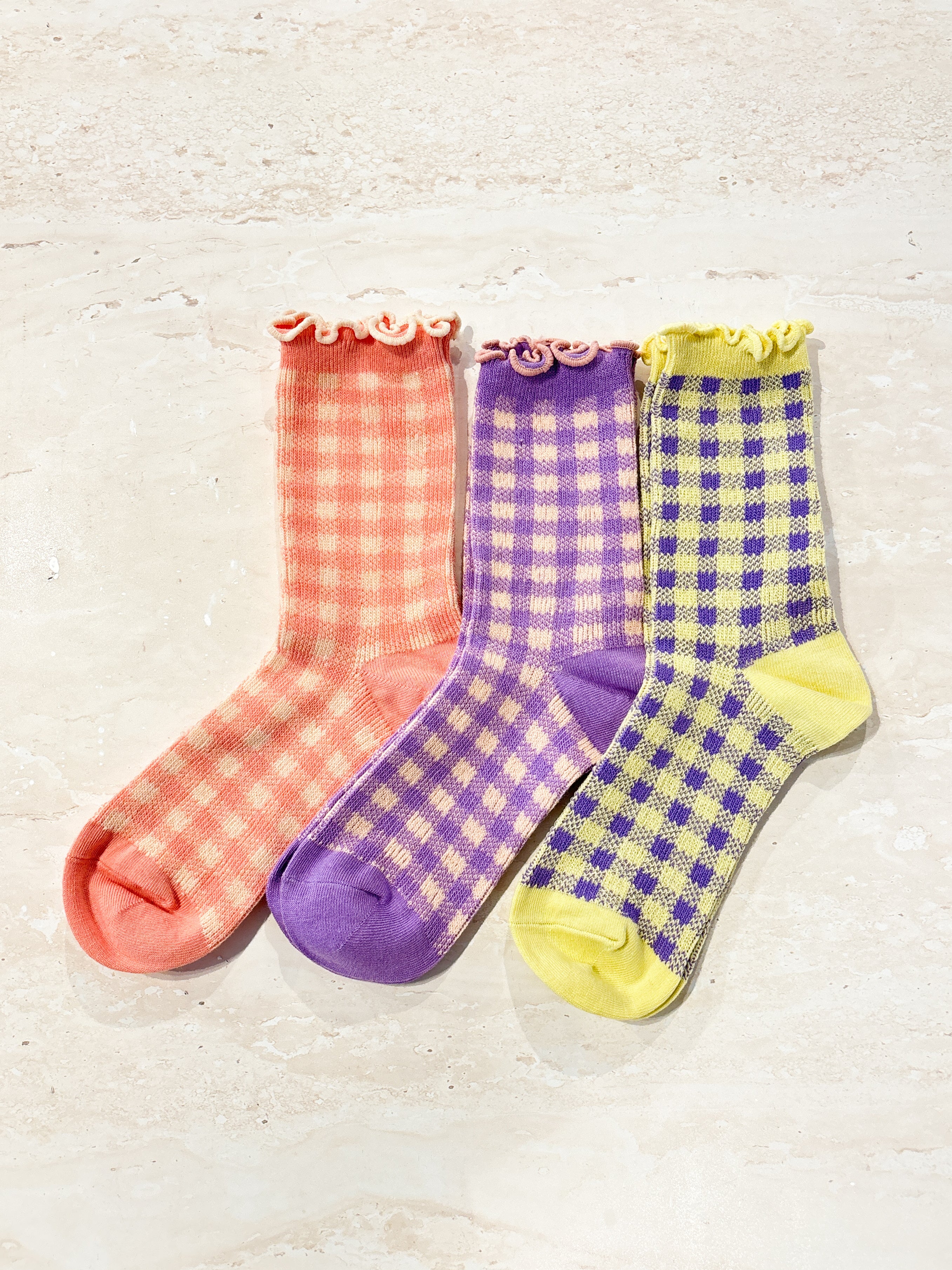 Checkered Jacquard Crew Socks (3col)