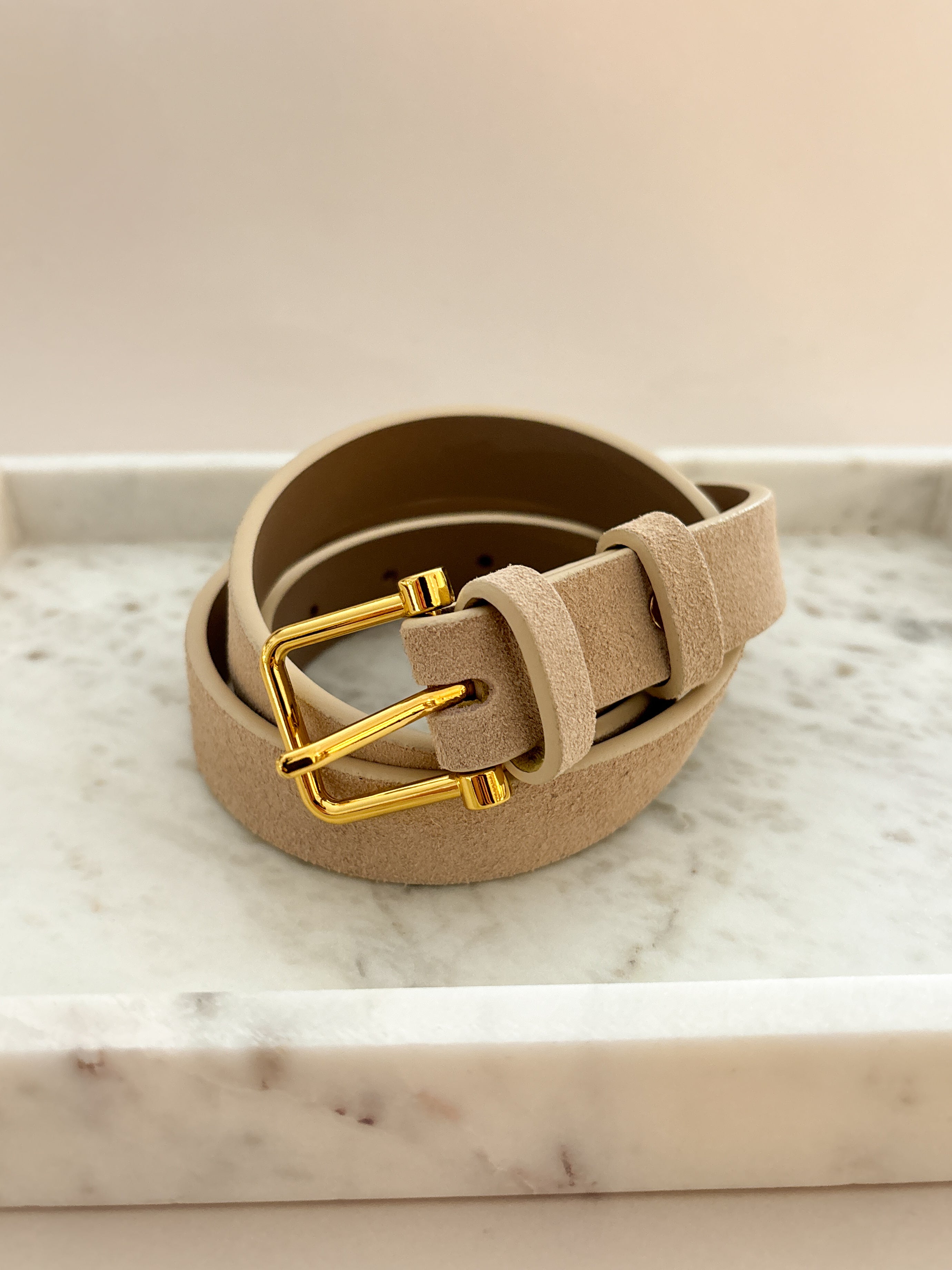 Halley Suede Buckle Belt in Stone