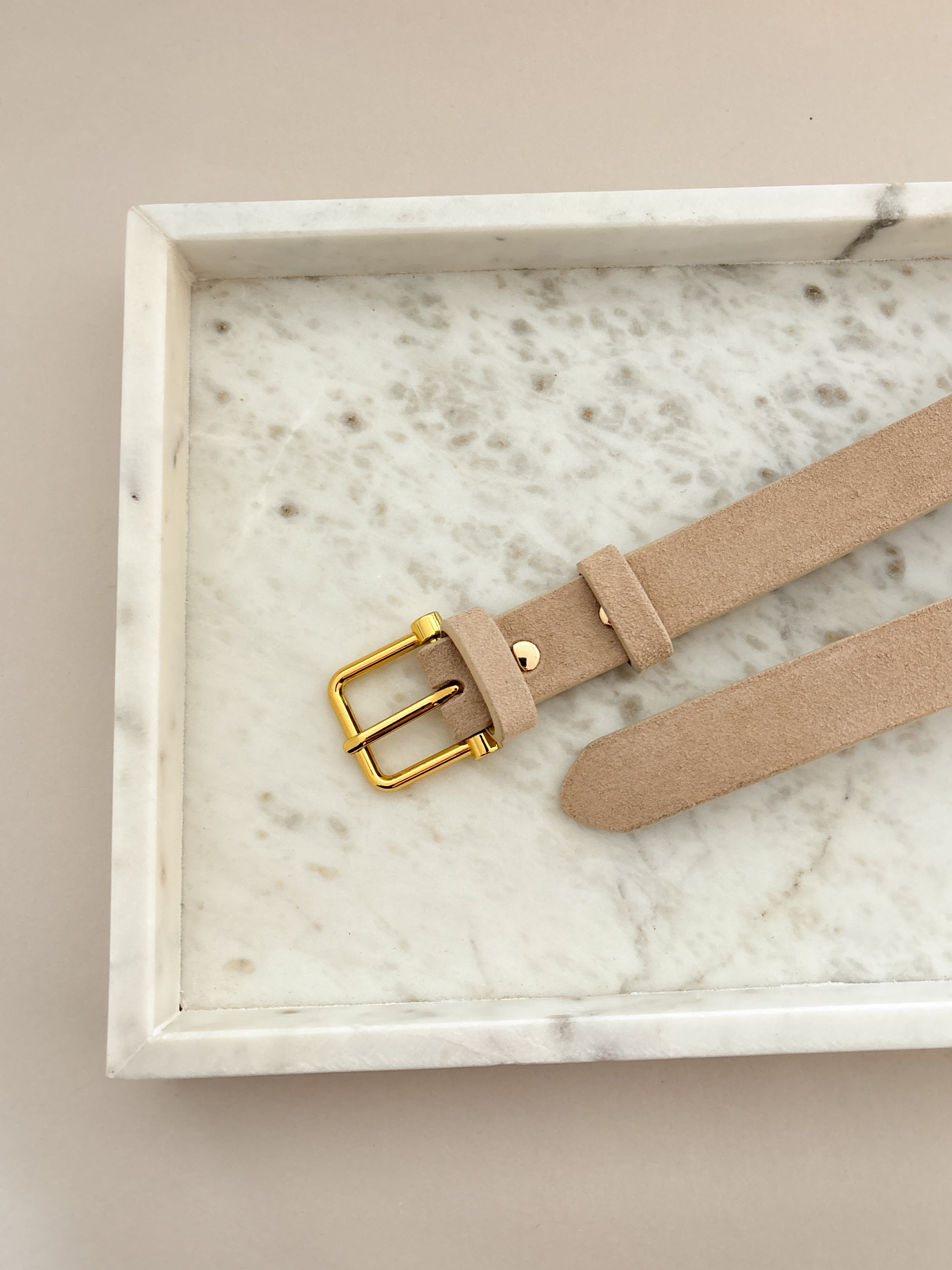 Halley Suede Buckle Belt in Stone