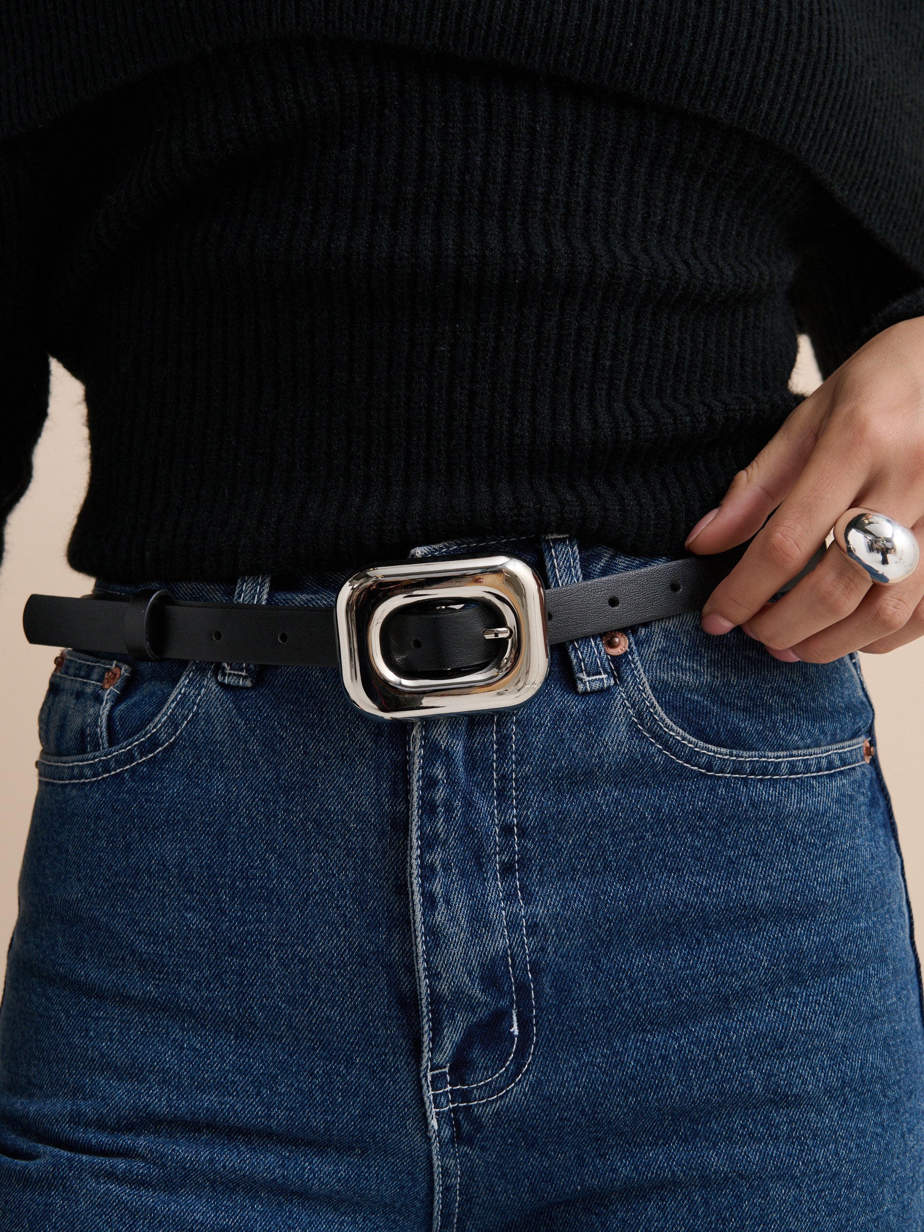 Chain Buckle PU Skinny Belt