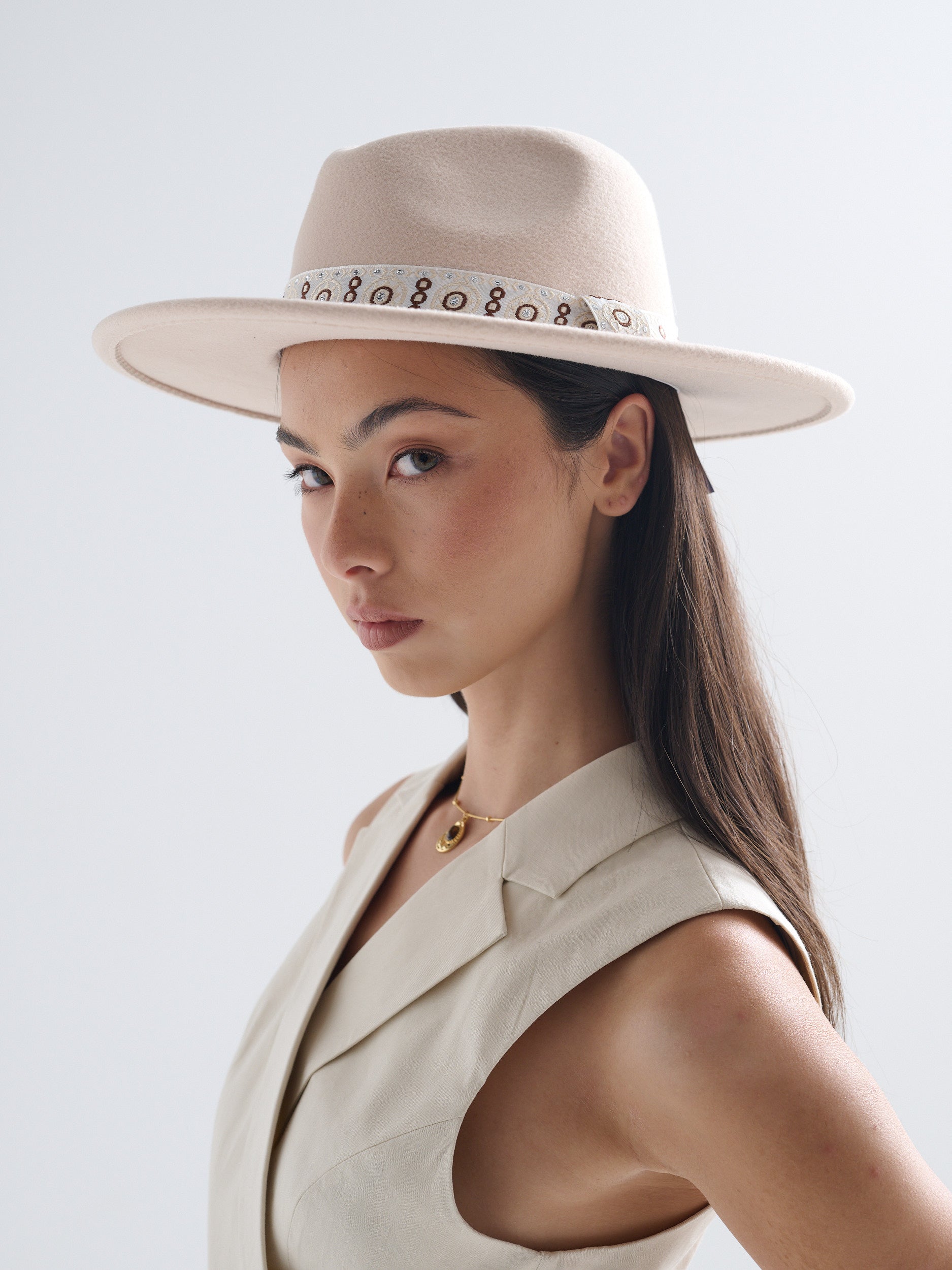 Lisa Trim Fedora Hat in Beige