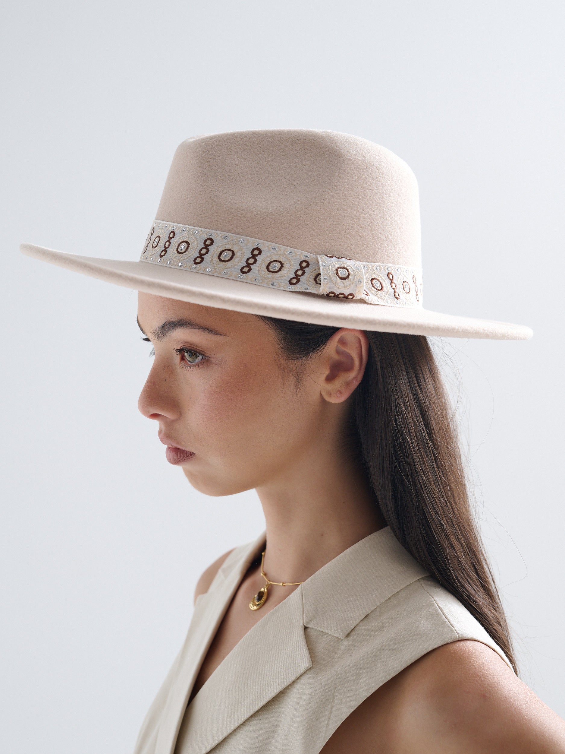 Lisa Trim Fedora Hat in Beige