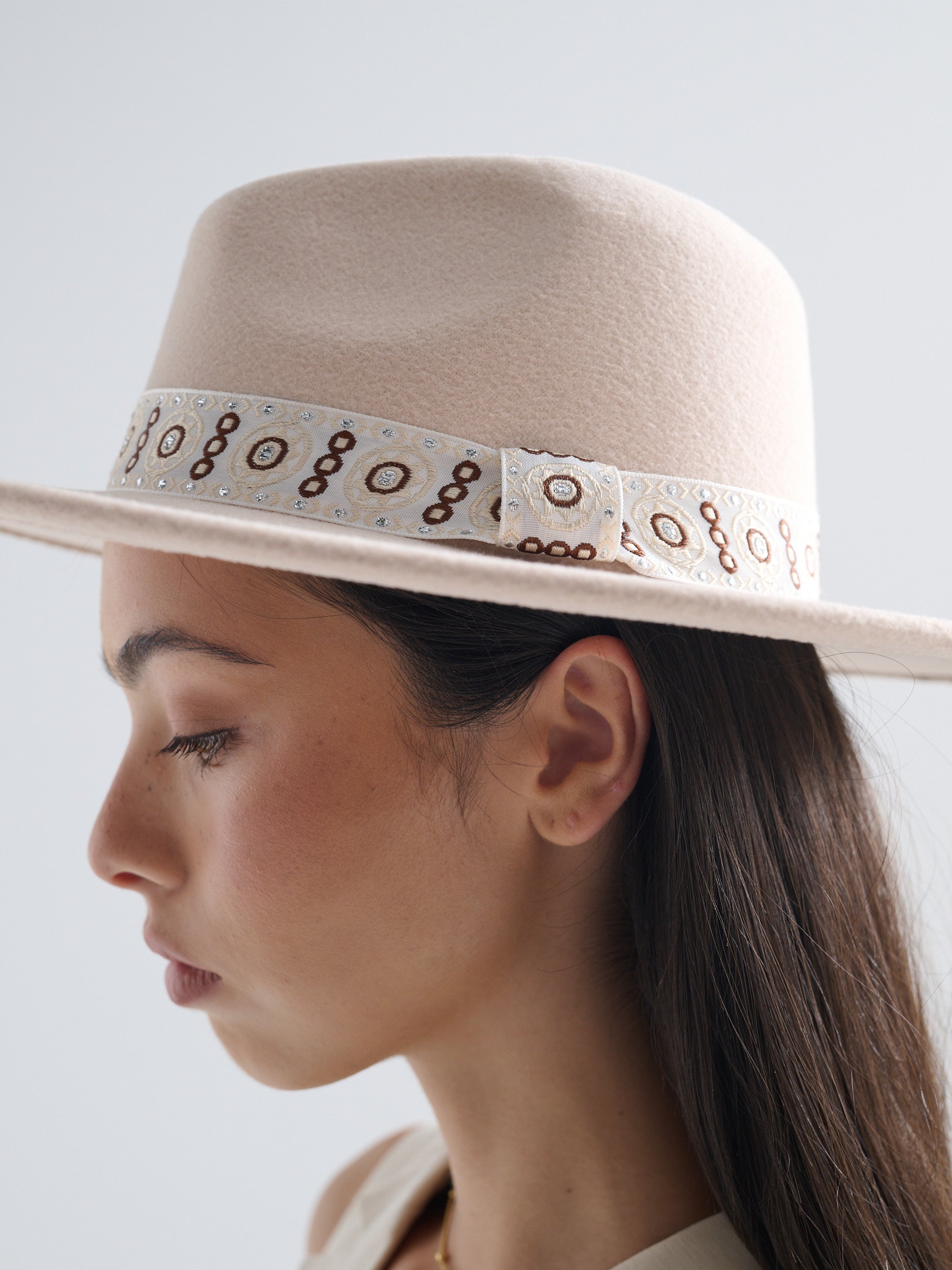 Lisa Trim Fedora Hat in Beige