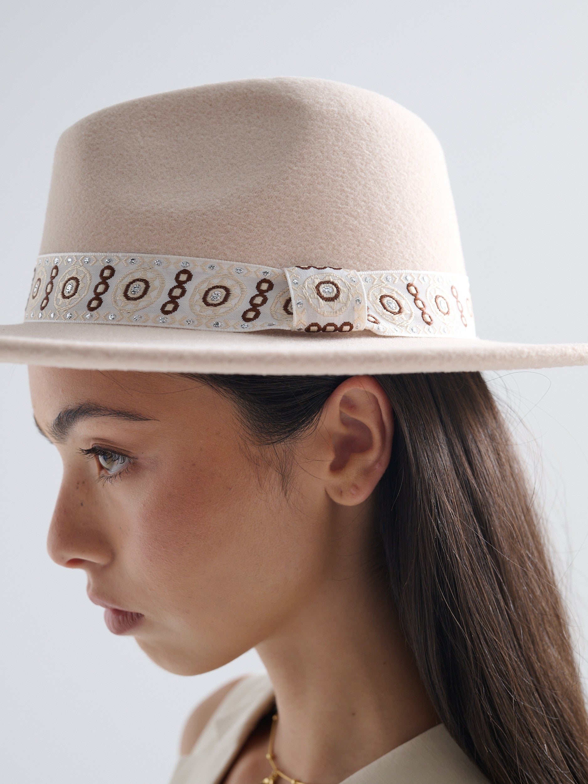 Lisa Trim Fedora Hat in Beige