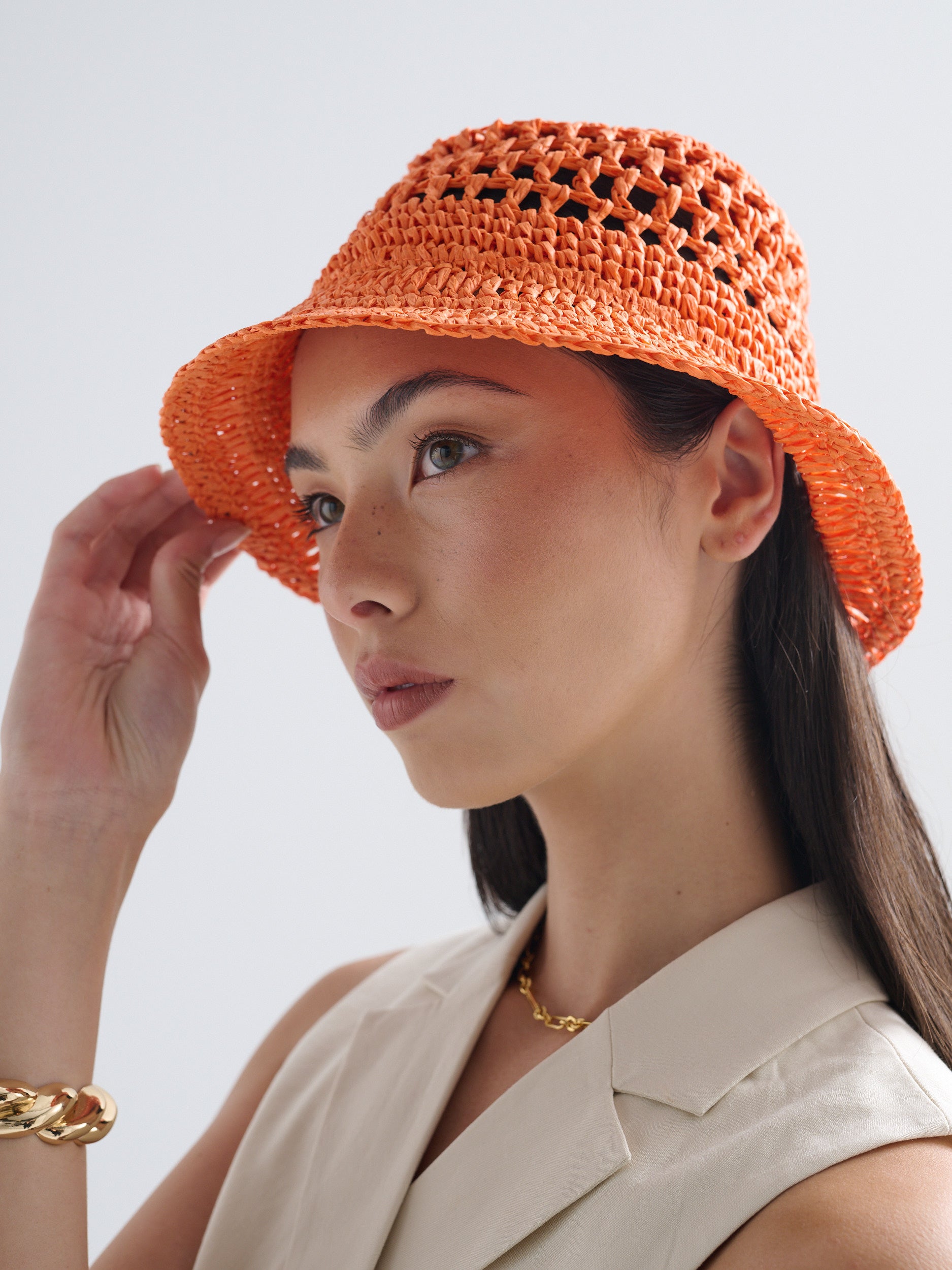 Poppy Orange Straw Bucket Hat