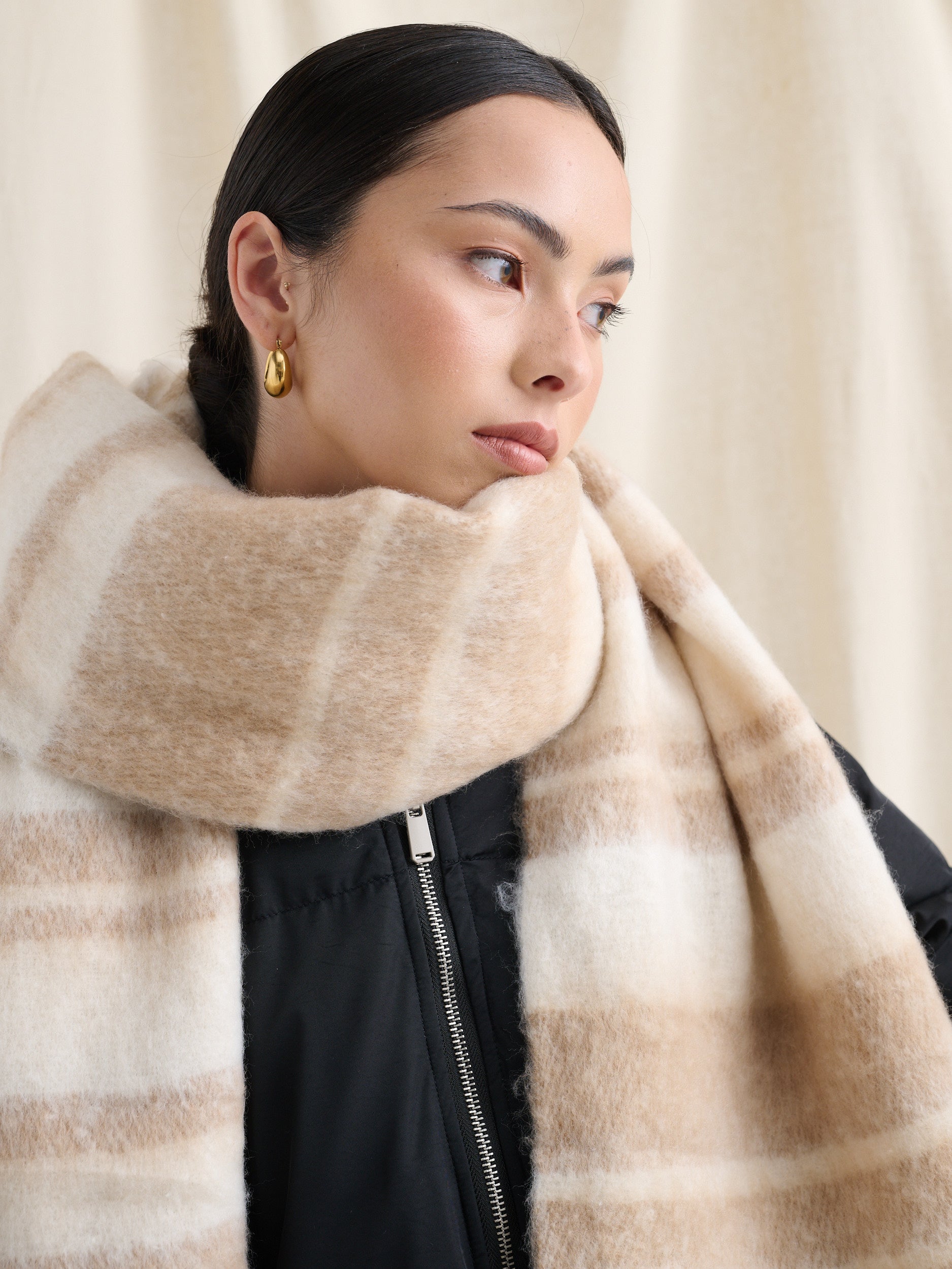 Soft Neutral Stripes Fluffy Scarf in Brown
