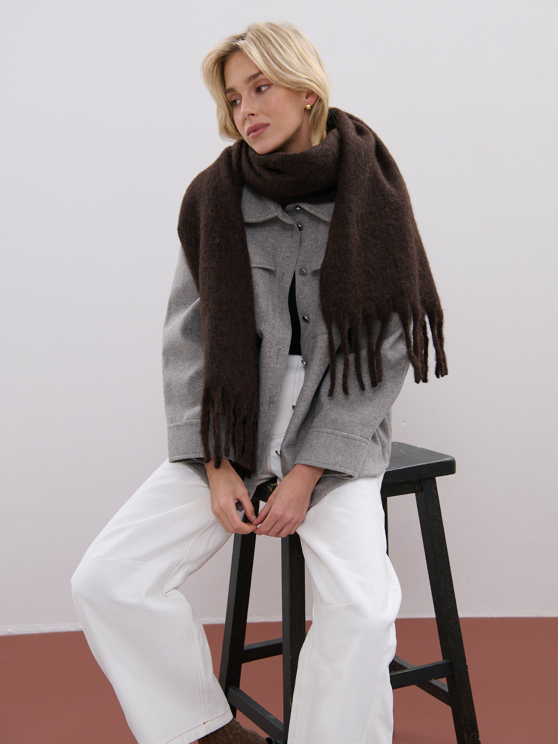 Betty Wool Plain Fluffy Scarf in Brown