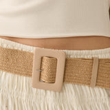 Amrita Leather Buckle Straw Belt