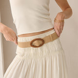 Lila Wooden Buckle Straw Belt