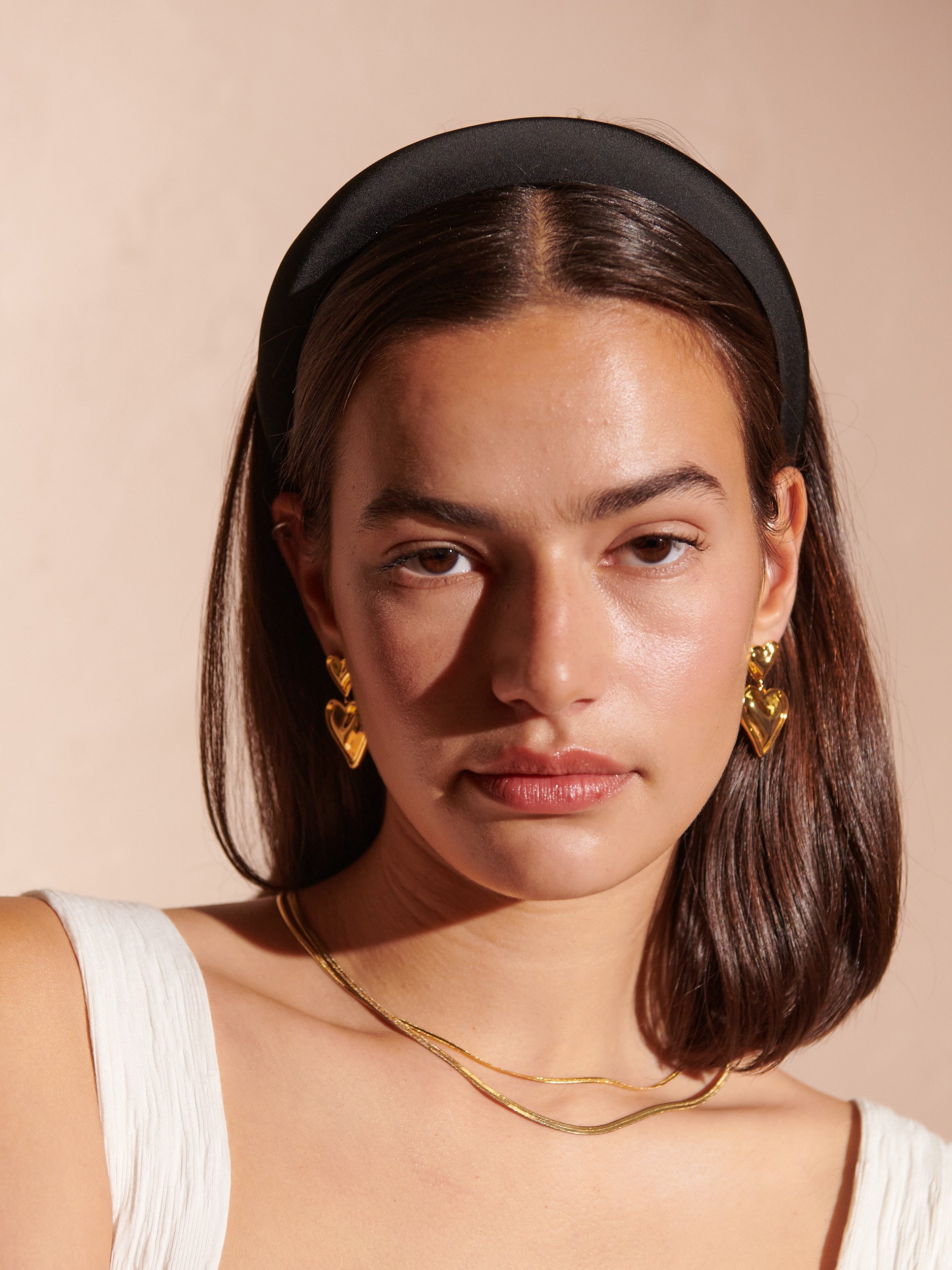 Satin Plain Padded Headband in Black / Brown