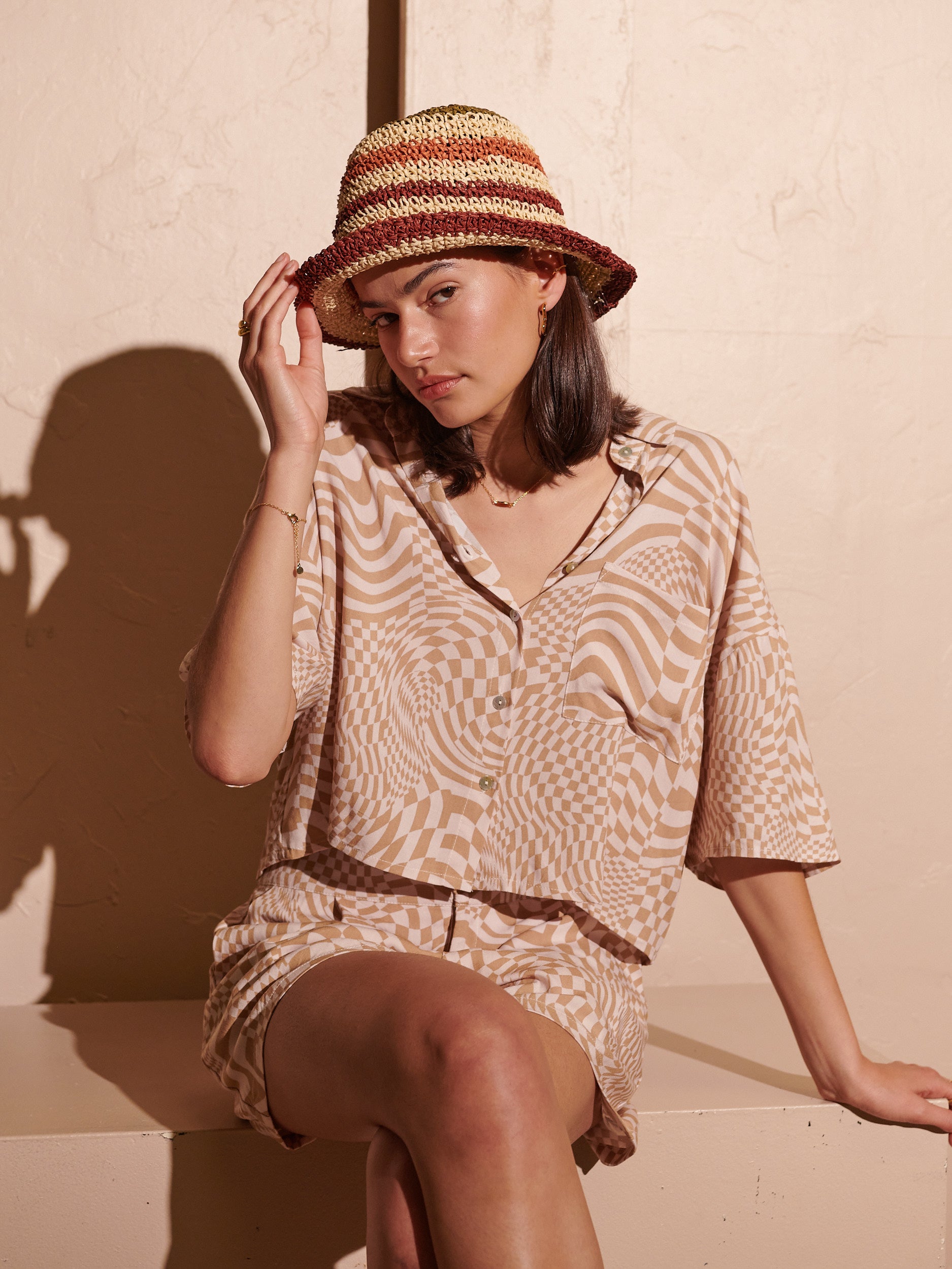 Alana Striped Straw Bucket Hat