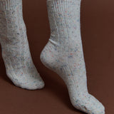 Cable Neb Crew Socks in White