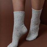 Cable Neb Crew Socks in White