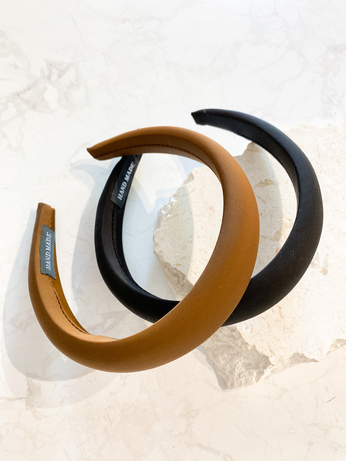 Satin Plain Padded Headband in Black / Brown