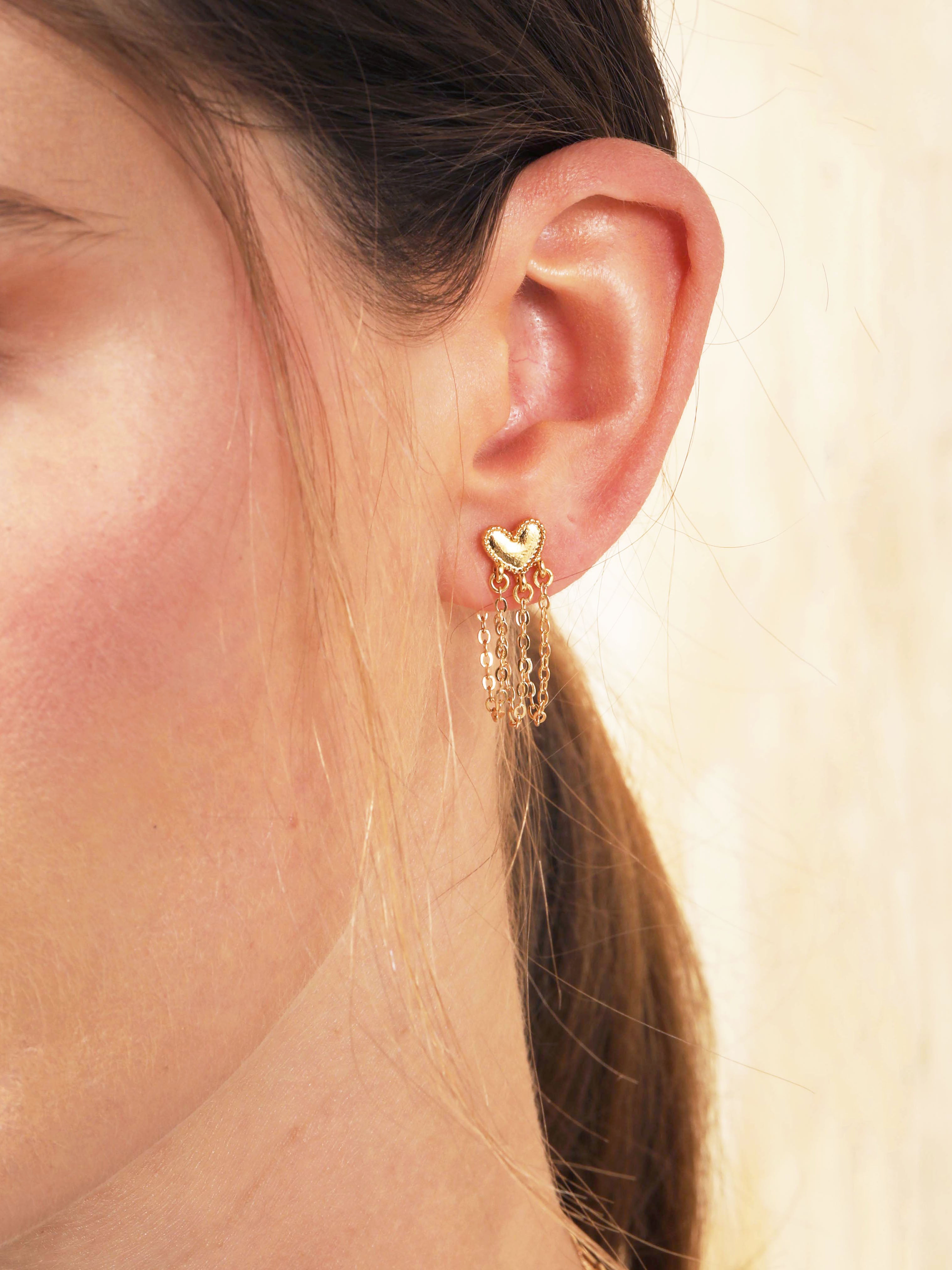 Amy Heart Chain 18K Gold Plated Earrings