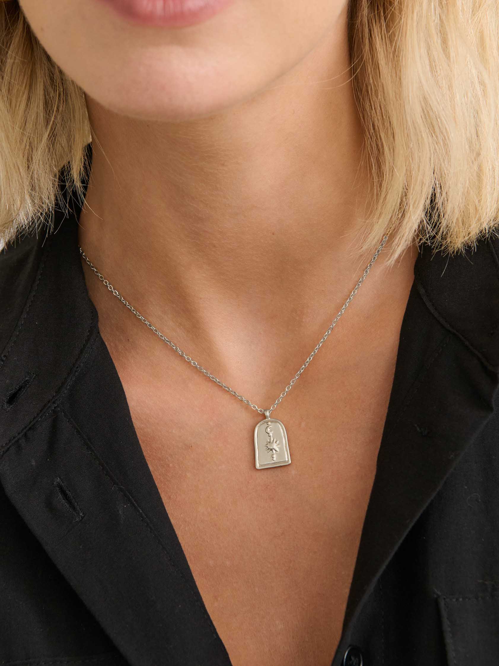 Sun Charm Matte Silver Plated Necklace