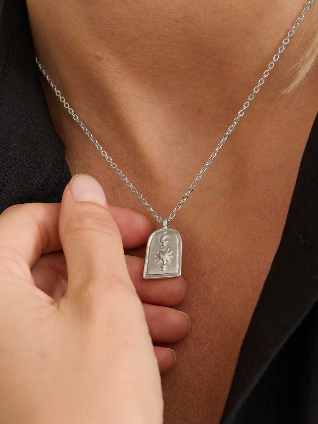 Sun Charm Matte Silver Plated Necklace
