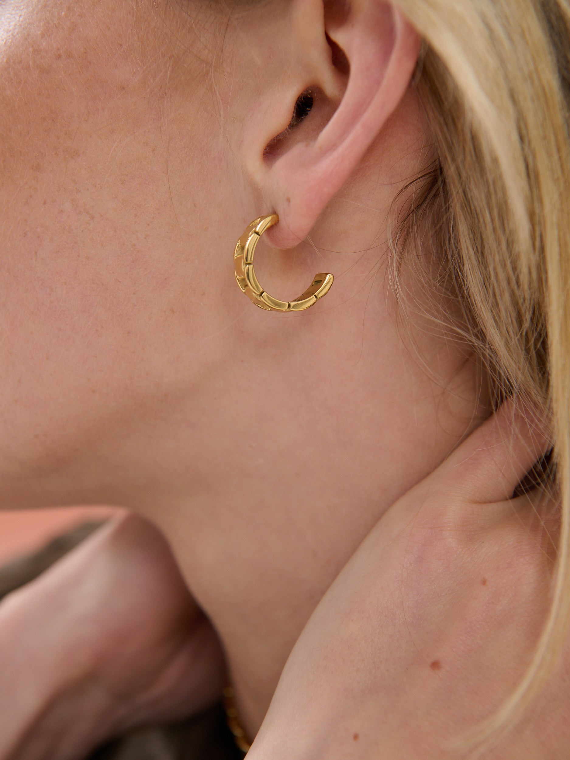 Square Chain Hoop 18K Gold Plated Earrings