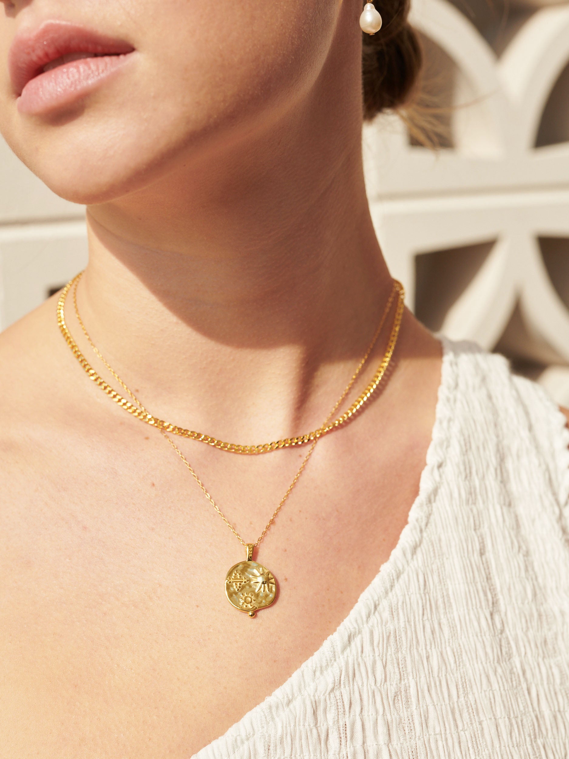 Ocean Coin Charm 18K Gold Plated Necklace