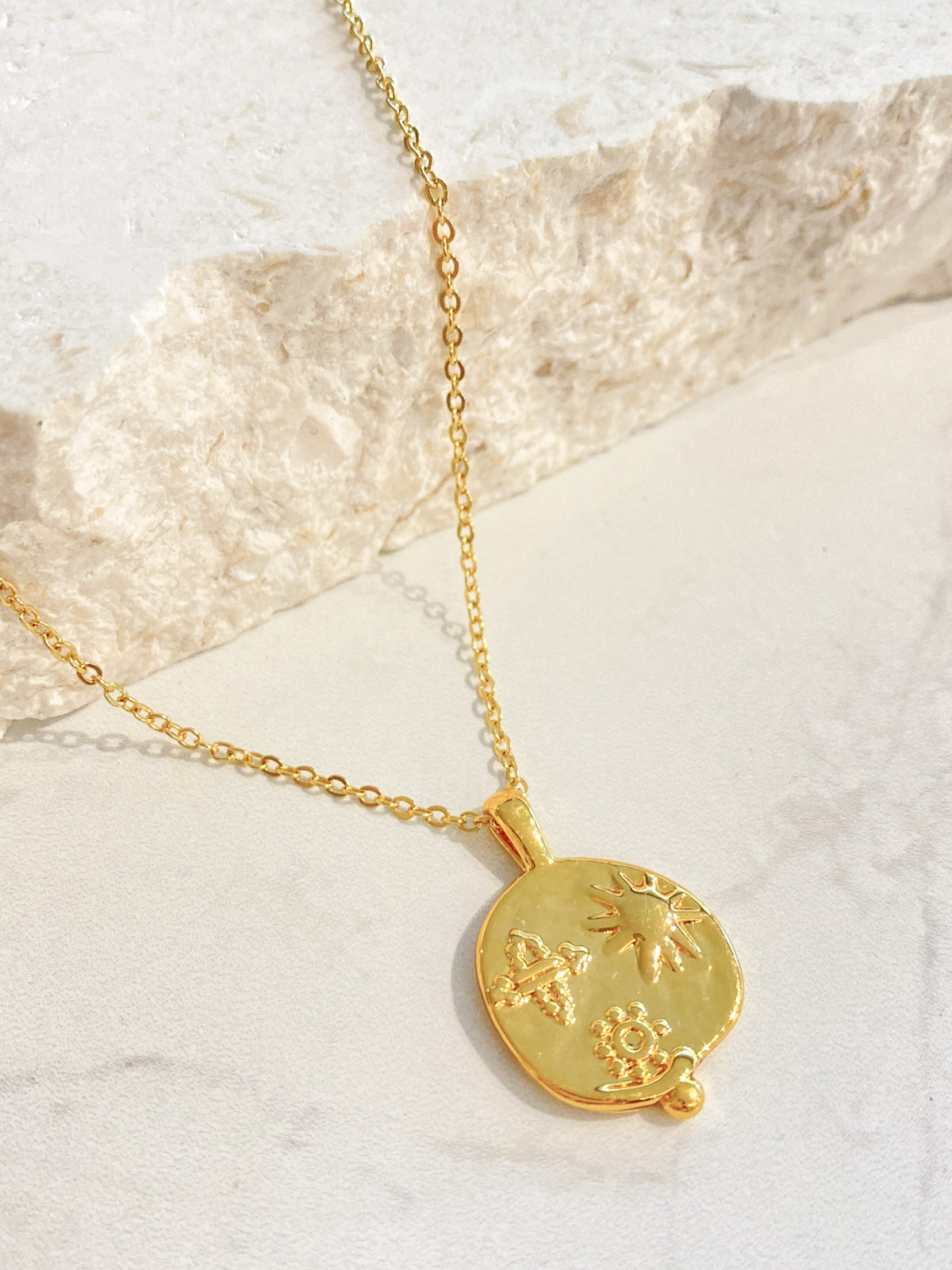 Ocean Coin Charm 18K Gold Plated Necklace