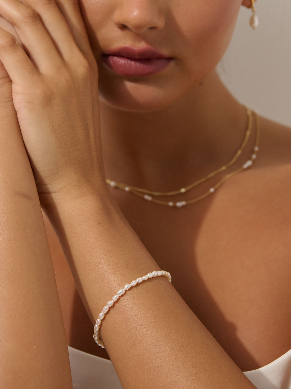 Dainty Freshwater Pearl 18K Gold Plated Bracelet