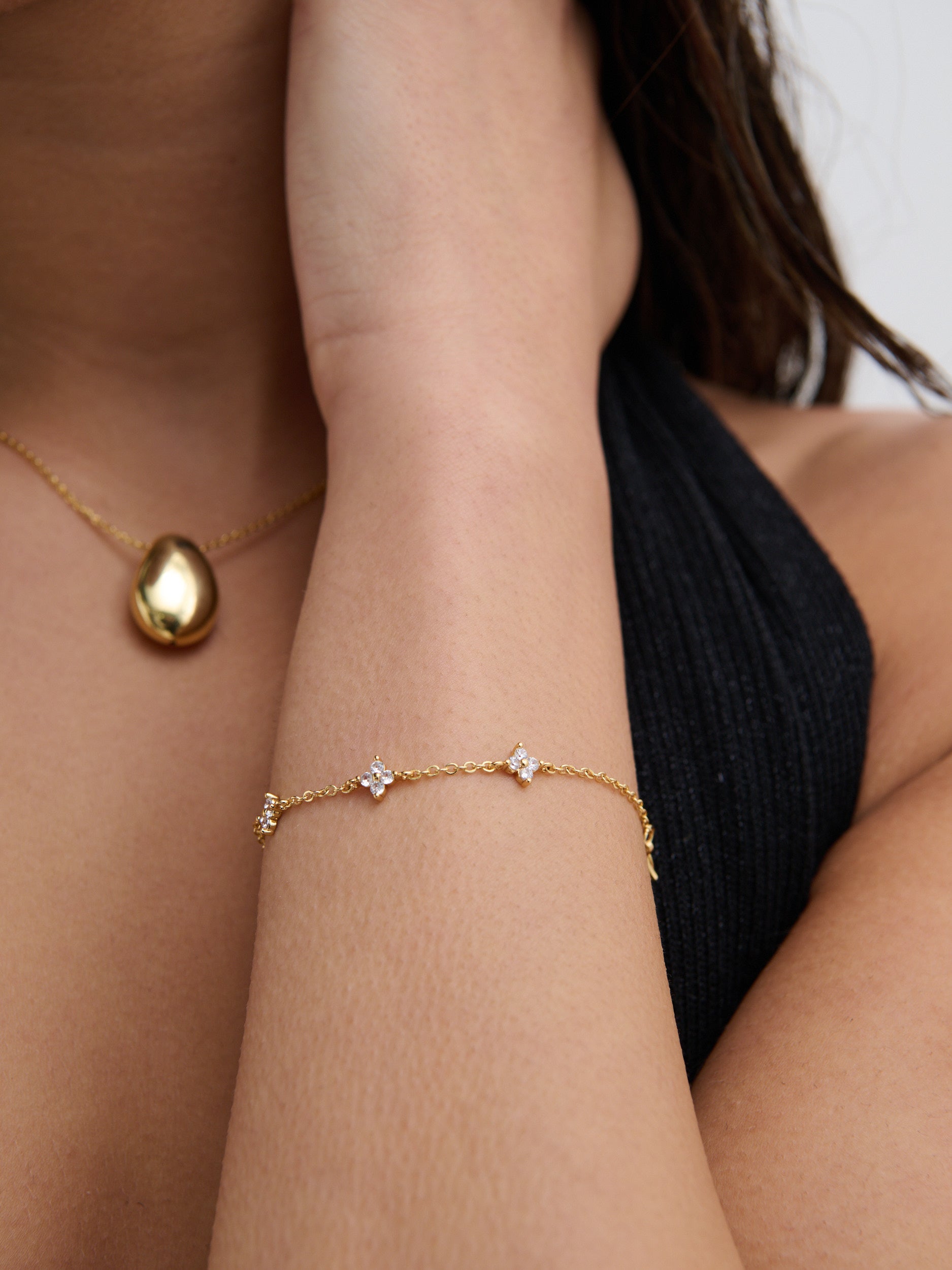 Dainty Clover Embellished 18K Gold Plated Bracelet