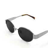 L&S Round Silver Metal Oval Sunglasses in Black