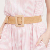 Amrita Leather Buckle Straw Belt