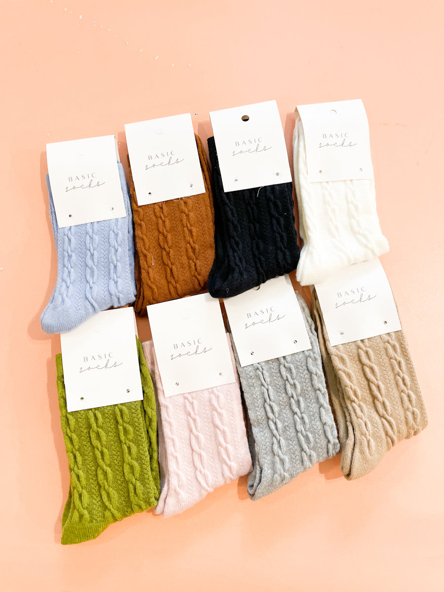 Winter Cable Woolen Crew Socks