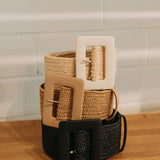 Amrita Leather Buckle Straw Belt