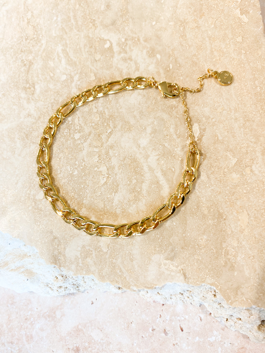 Figaro Chain 18K Gold Plated Bracelet