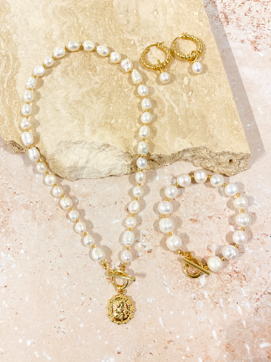 Pearl T-Bar 18K Gold Plated Necklace