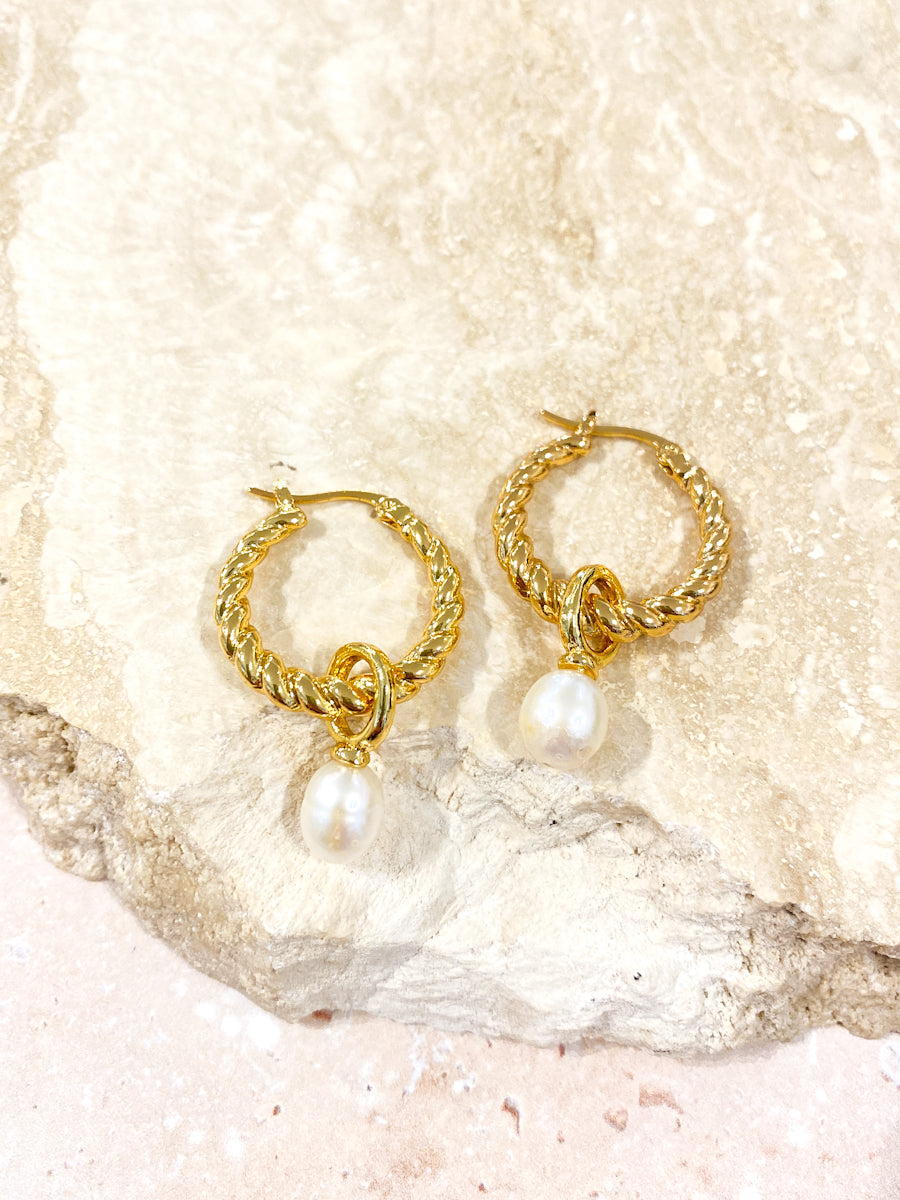 Twist Pearl Drop 18K Gold Plated Earrings