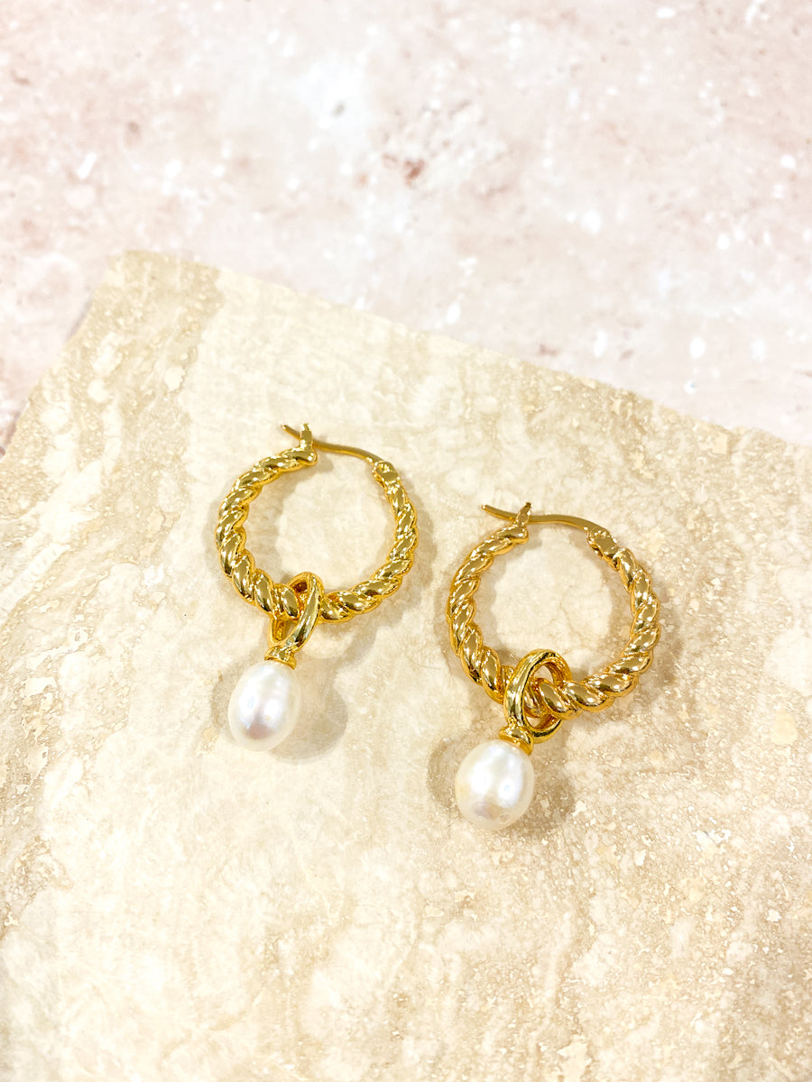 Twist Pearl Drop 18K Gold Plated Earrings