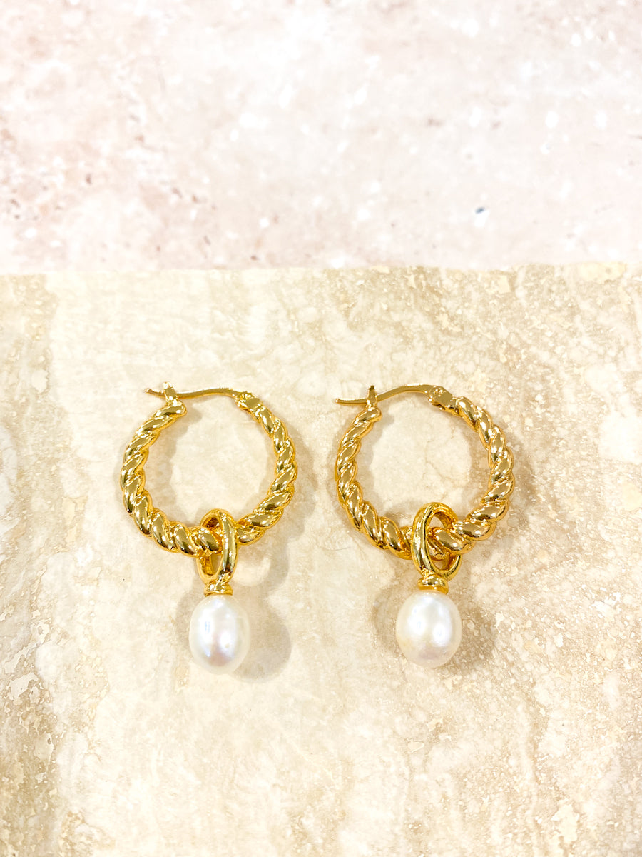 Twist Pearl Drop 18K Gold Plated Earrings