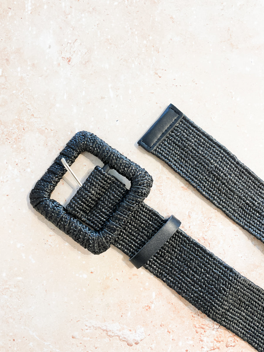 Louise Square Buckle Straw Belt