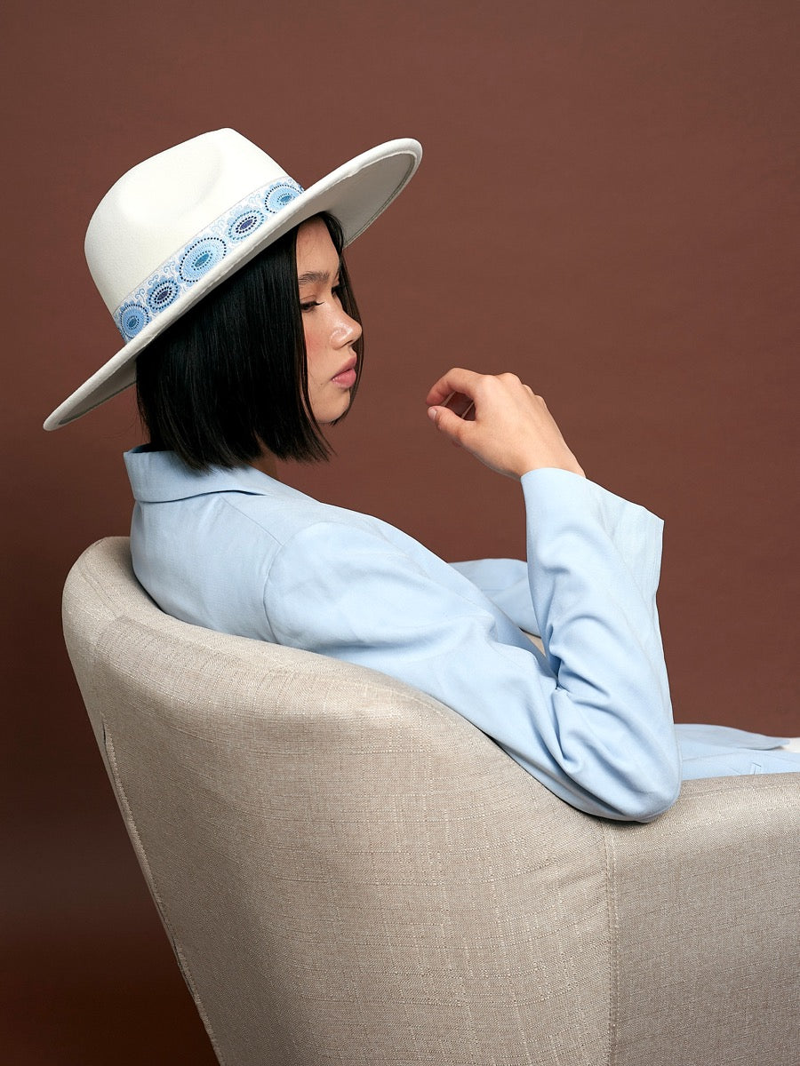 Ocean Ribbon Trim Fedora Hat