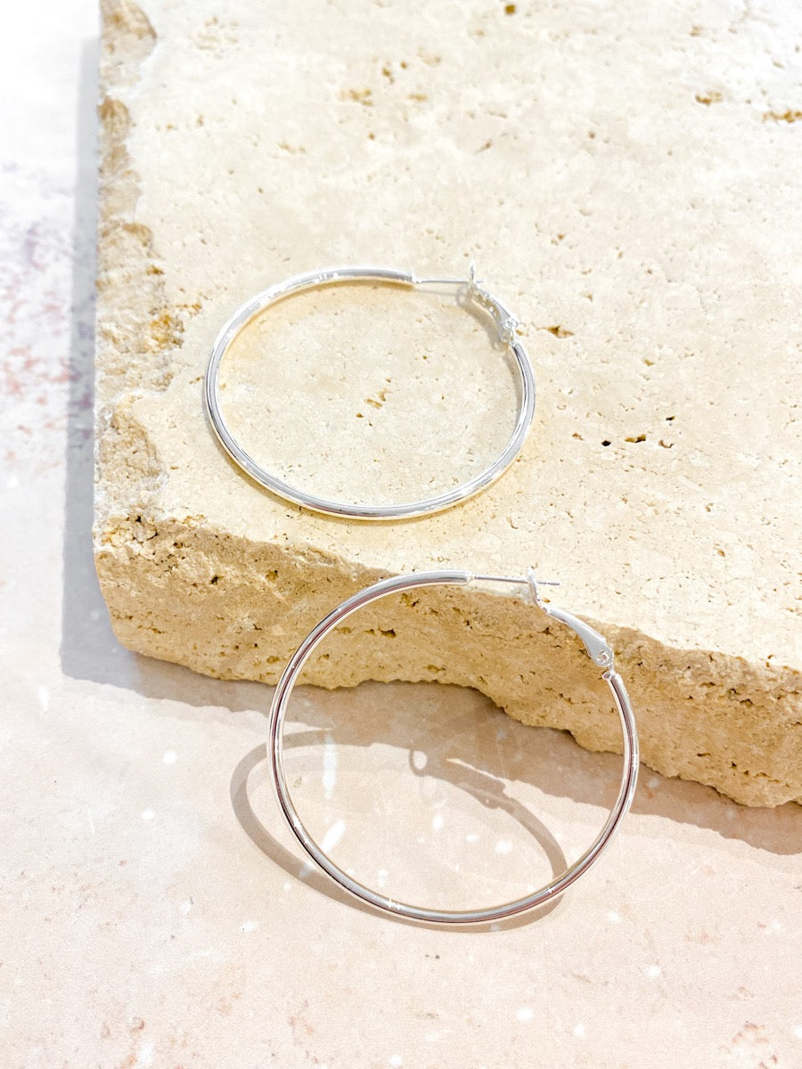 50mm Classic Sterling Silver Plated Hoops