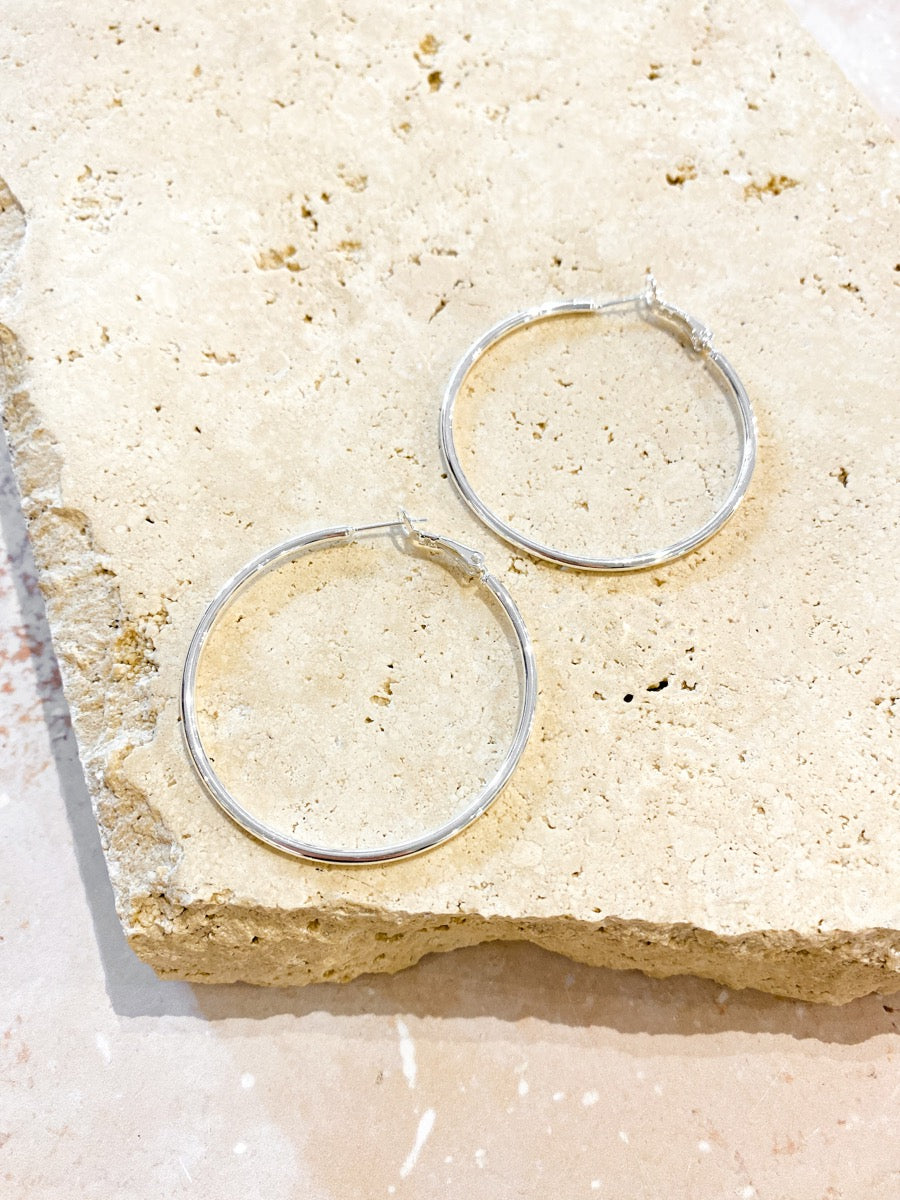50mm Classic Sterling Silver Plated Hoops