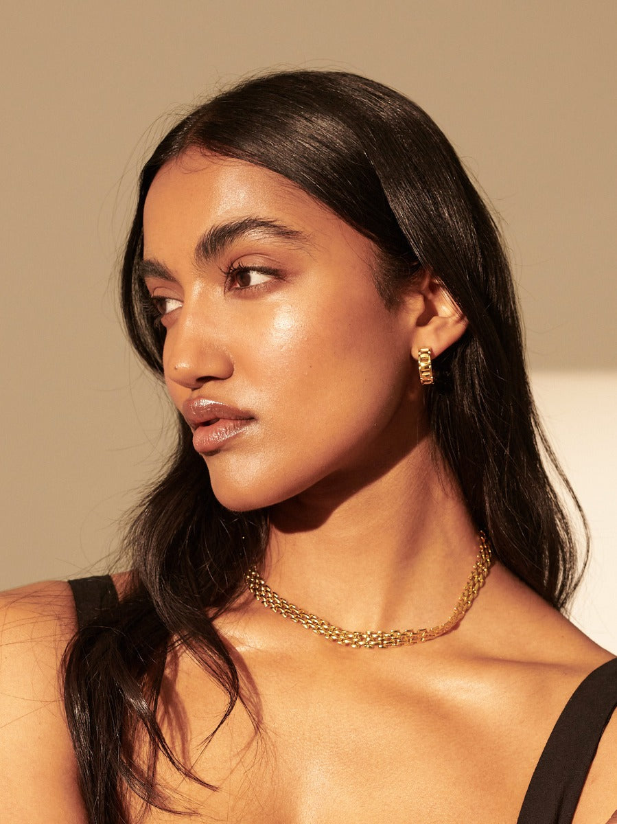 Square Chain Hoop 18K Gold Plated Earrings