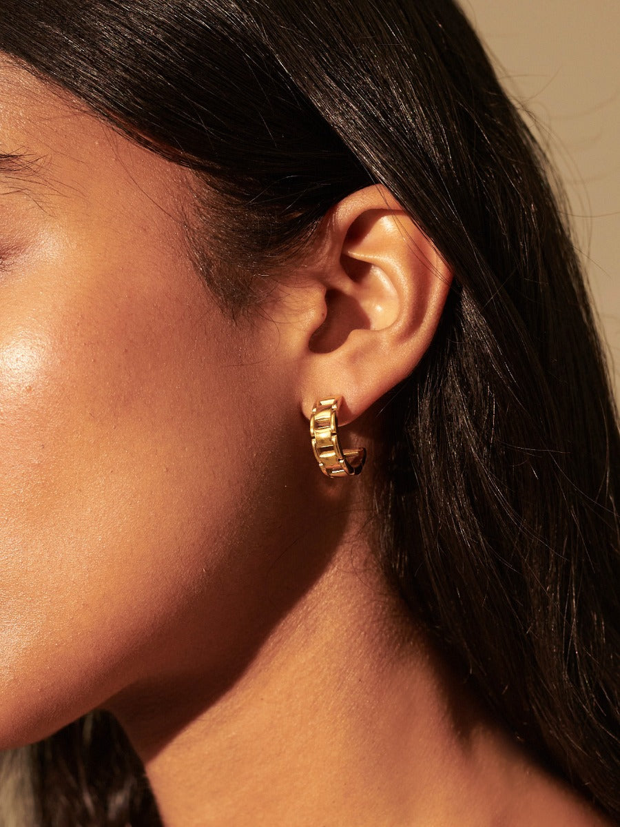 Square Chain Hoop 18K Gold Plated Earrings