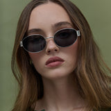 L&S Round Silver Metal Oval Sunglasses in Black