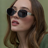 L&S Round Silver Metal Oval Sunglasses in Black