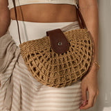 Marielle Straw Half Moon Bag