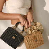 Fawn Rattan Box Crossbody Bag in Black