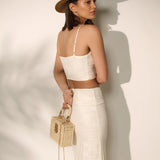 Fawn Rattan Box Crossbody Bag in Beige