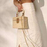 Fawn Rattan Box Crossbody Bag in Beige