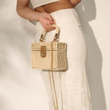 Fawn Rattan Box Crossbody Bag in Beige