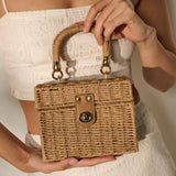 Fawn Rattan Box Crossbody Bag in Tan