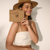 Fawn Rattan Box Crossbody Bag in Tan